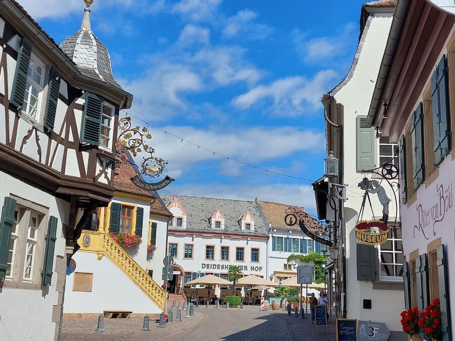 Der Deidesheimer Marktplatz zeigt charmante Architektur und das Museum in einer idyllischen Umgebung. | © Tourist-Info Deidesheim