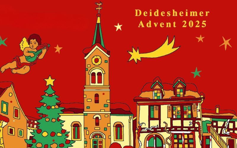 Leuchtender Lichterbaum und Weihnachtsmarktstände zum Deidesheimer Weihnachtsmarkt